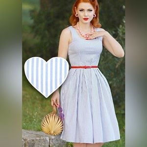 Dolly and Dotty Amanda Blue Pinstriped Cotton Swing Dress